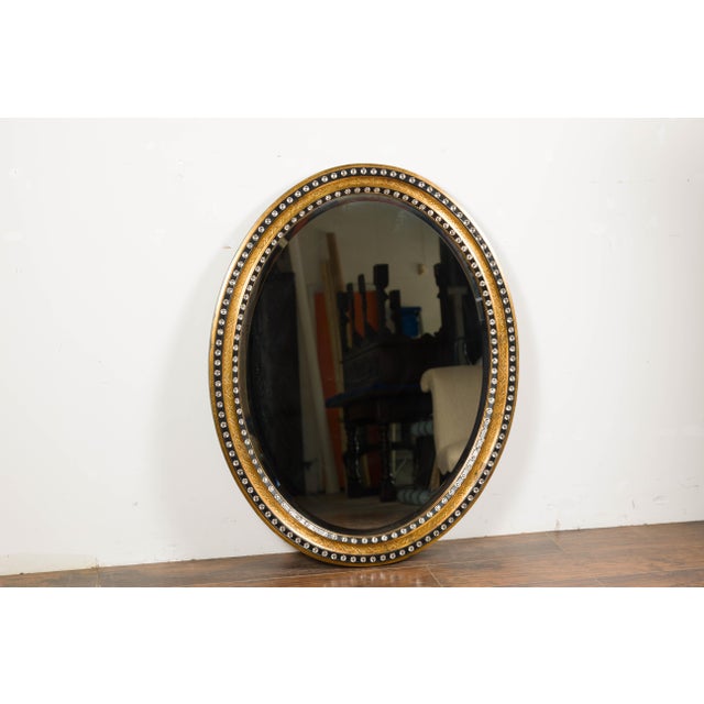 Midcentury Irish Oval Gold and Black Mirror with Diamanté Décor For Sale In Atlanta - Image 6 of 12