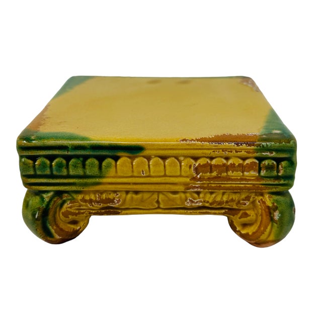 Vintage Ceramic Footed Display Stand. Altar for statues, idols, vases, or stand for a small houseplant. L 4.5" W 4.5" H...