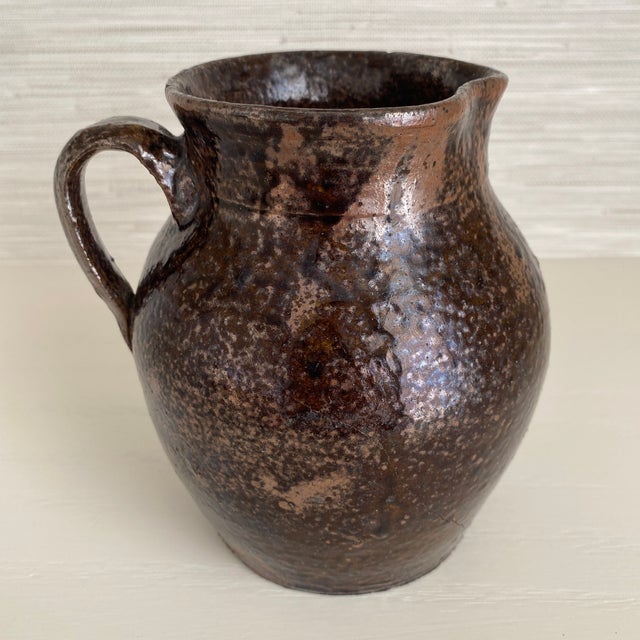 Antique Earthenware Milk Pitcher in Mottled Brown With Drip Glaze For Sale In Dallas - Image 6 of 12
