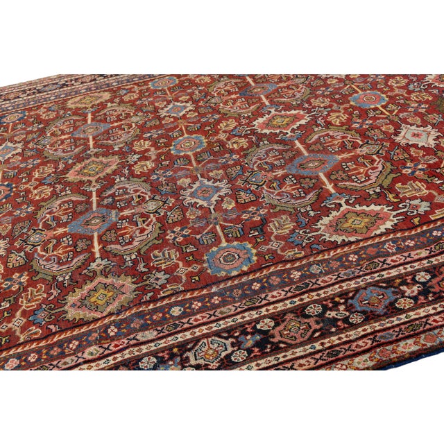 Red Vintage Persian Mahal Wool Rug – Authentic Hand-Knotted Large Scale Floral For Sale In New York - Image 6 of 10