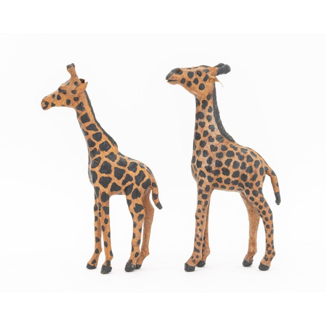 Standing Giraffe Painted Leather Sculptures, 2 For Sale - Image 4 of 8