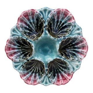 French Majolica Oyster Plate Fives Lille, Circa 1890 For Sale