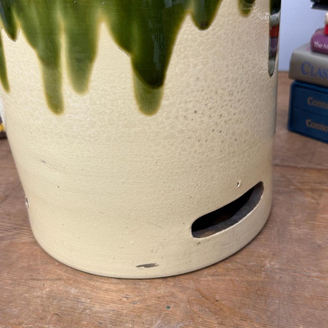 Green and Cream Ceramic Hibachi with Drip Glaze Detail For Sale - Image 11 of 13