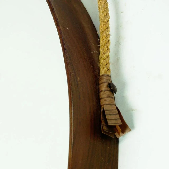 Mid-Century Italian Circular Teak and Rope Wall Mirror For Sale - Image 6 of 7