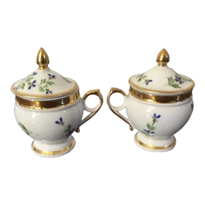 Antique 19th Century French Empire Porcelain Pot de Creme - A Pair