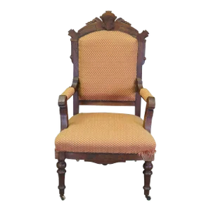Late 19th Century Antique Victorian Eastlake Carved Walnut Gentleman's Parlor Fauteuil Armchair