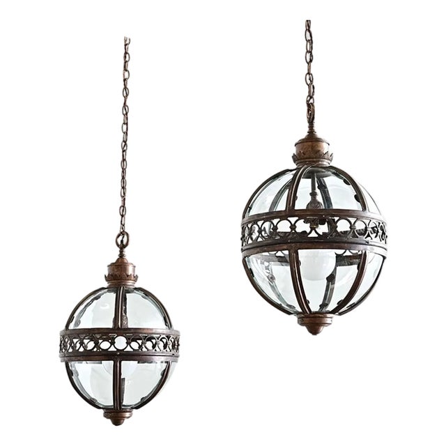 English Pair of 20th Century Glass Globe Lanterns For Sale