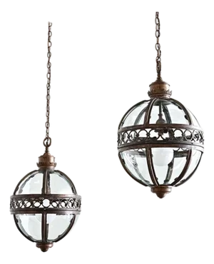 English Pair of 20th Century Glass Globe Lanterns