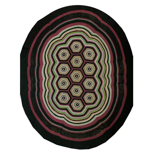 Oval Shape Hexagonal Geometric Modernist Design Antique American Folk Art Braided Rug For Sale - Image 15 of 18