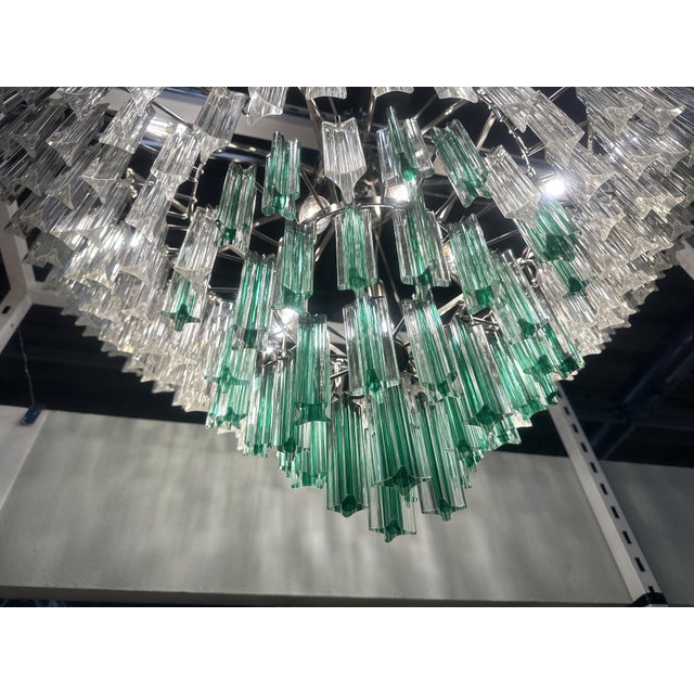 Contemporary Contemporary Clear "Triedro" Murano Glass Chandelier With Greeen Quadriedro For Sale - Image 3 of 4