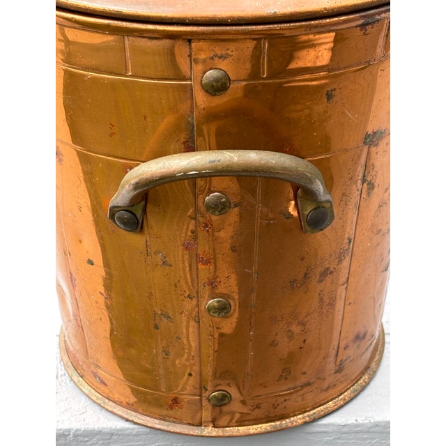 American Early 20th Century Copper Lined Ice Bucket W. Lid & Wooden Trims For Sale - Image 3 of 9