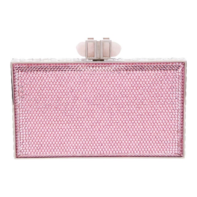 2020s Judith Leiber Rose Quartz Crystal Minaudiere Evening Clutch Shoulder Bag For Sale