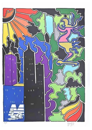 Antonio Cremonese, Abstract Urban Landscape, Lithograph, 1980s
