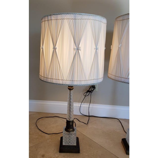 Metal Mid 20th Century Westwood Hollywood Regency Glass and Brass Column Lamps For Sale - Image 7 of 17