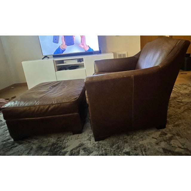 Brown Mitchell Gold + Bob Williams Leather Chair and Ottoman Set For Sale - Image 8 of 10