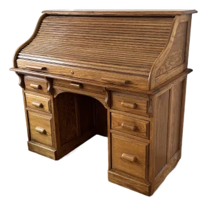 Mid 20th Century Arts & Crafts Raised Panel Oak S Roll Top Desk on Casters