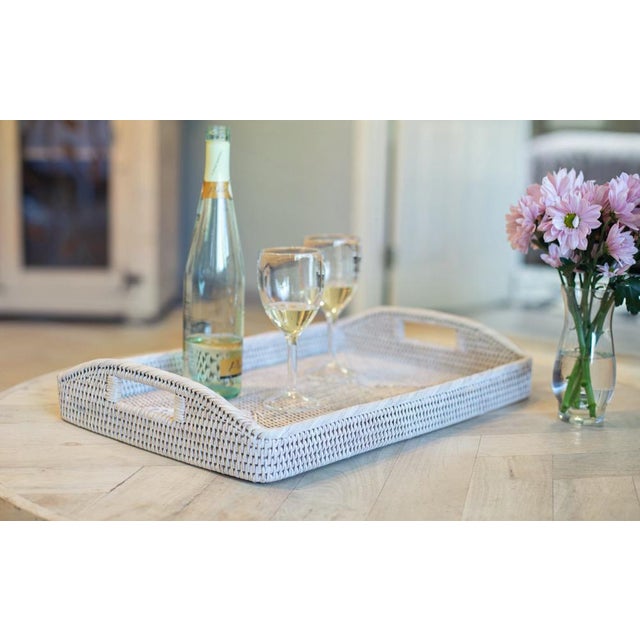 Artifacts Rattan Rectangular Serving Tray with High Handles in White Wash - 21" For Sale In Houston - Image 6 of 9