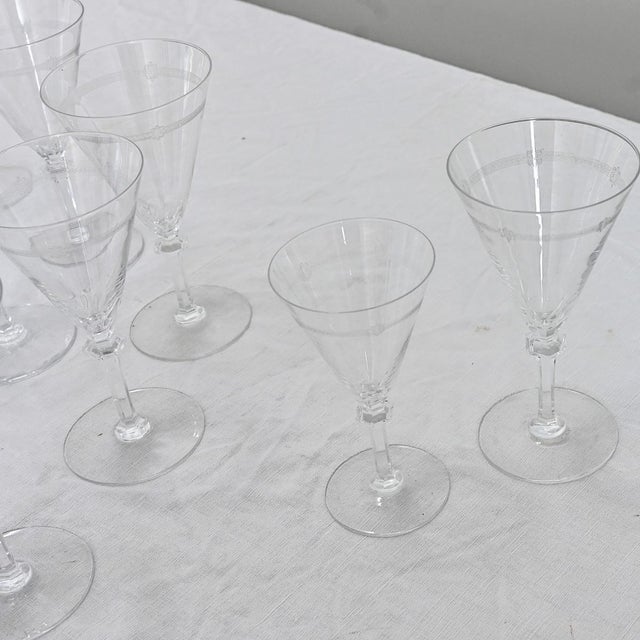 Vintage Belgian Etched Crystal Martini & Cocktail Glasses - Set of 38 For Sale - Image 11 of 11
