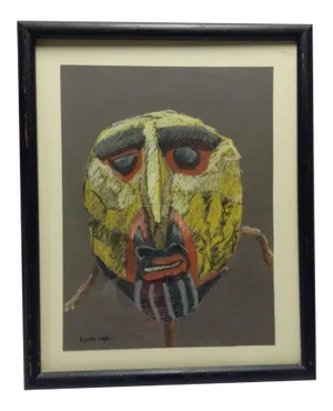 Original Bjorn Rye 1942-1998 African Mask Signed Pastel Chalk Drawing Tonalism