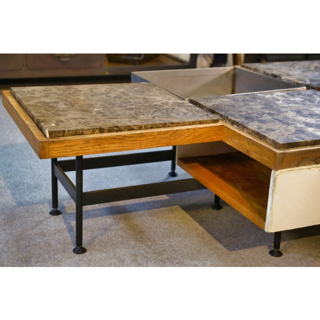 Coffee Table with Steel Base and Oak and Grey Marble Frame, 1970s For Sale - Image 10 of 17