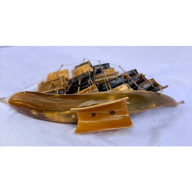 Brown Italian Folk Art Horn and Brass Clipper Ship Model For Sale - Image 8 of 11