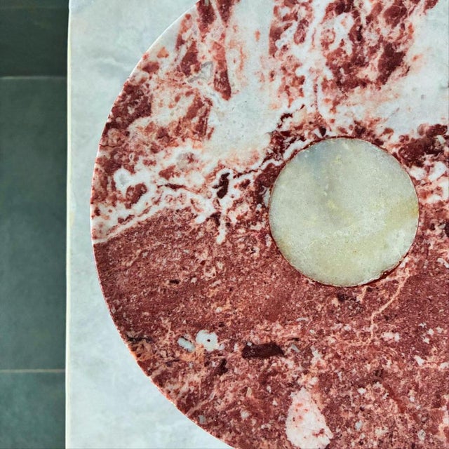 Contemporary Decorative Footed Centerpiece Bowl in Red Marble by Forzini For Sale - Image 3 of 9