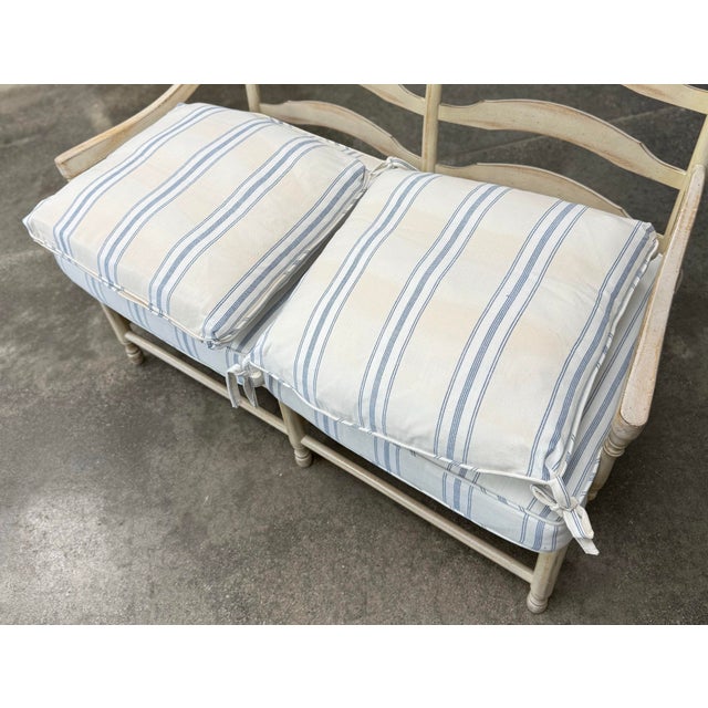 Vintage Persnickety Ladderback Rustic Farmhouse Bench For Sale - Image 10 of 12