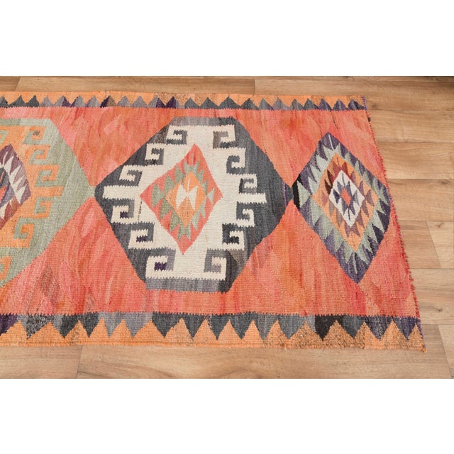 1970s Vintage Handmade Wool Cotton Orange Runner Rug For Sale In San Francisco - Image 6 of 11