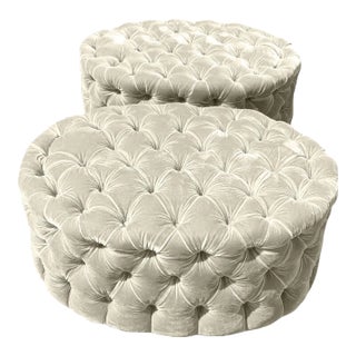 1980s Vintage Ottomans Cream Boucle - Pair For Sale