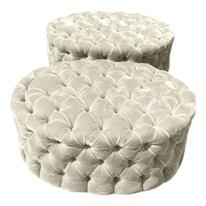 1980s Vintage Ottomans Cream Boucle - Pair