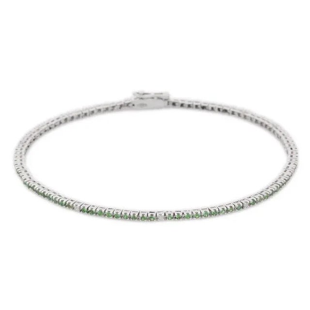 Not Yet Made - Made To Order Minimalist 18kt Solid White Gold Diamond Tsavorite Thin Tennis Bracelet For Sale - Image 5 of 6