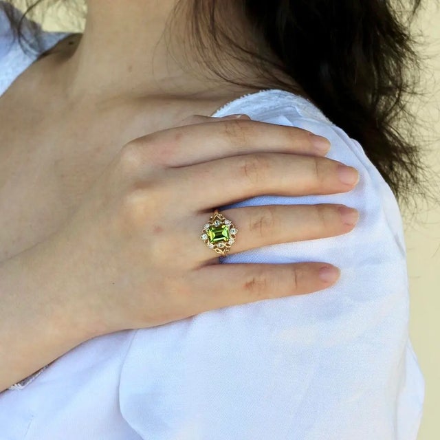 Not Yet Made - Made To Order Kai Renaissance Peridot Diamond Cocktail Ring in 14k Solid Gold, size 10 For Sale - Image 5 of 12