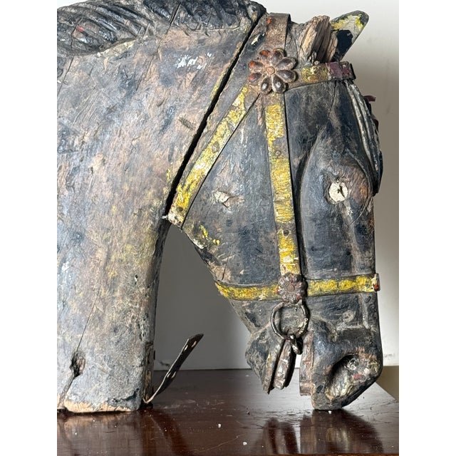 Antique Hand-Carved Wooden Carousel Horse Head For Sale In San Diego - Image 6 of 10