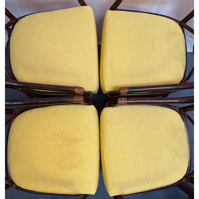 Vintage McGuire Inspired Target Back Style Bamboo and Rawhide Wrapped Arm Chairs With Cushions- Set of 4 For Sale - Image 16 of 18