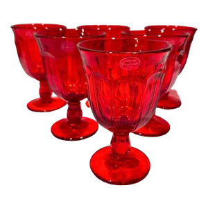 1970s Noritake Provincial Red Stemmed Water Goblet Glassware Set- 6 Pieces