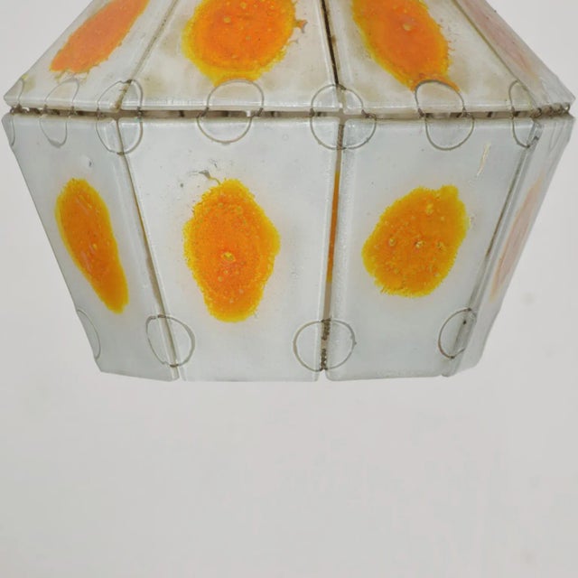 AMBIANIC presents Mod midcentury custom stained glass Orange Lamp Shade by Feders Felipe Delfinger, Mexico 1960s Shade...