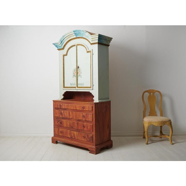 Antique Northern Swedish Tall Pine Rococo Country Cabinet For Sale - Image 4 of 18