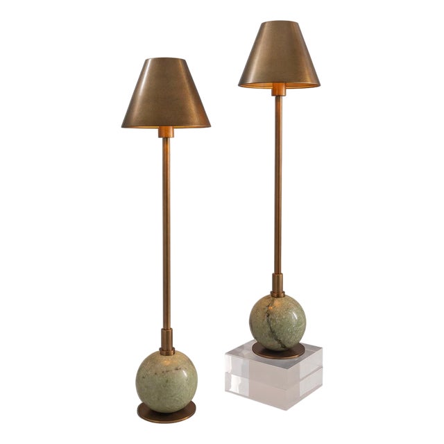 Boston Brass/Green Buffet Lamp, Set of 2 For Sale