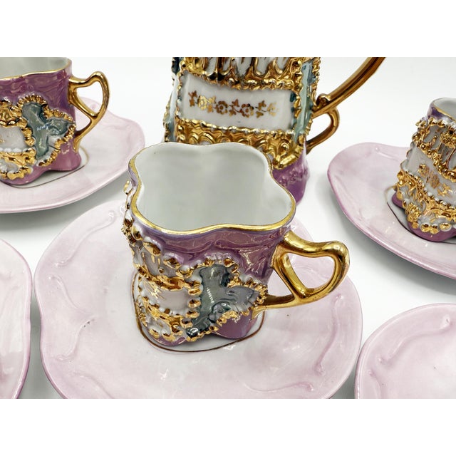 Baroque Baroque Porcelain Coffee Service with Gold and Pink Decorations, Set of 13 For Sale - Image 3 of 14