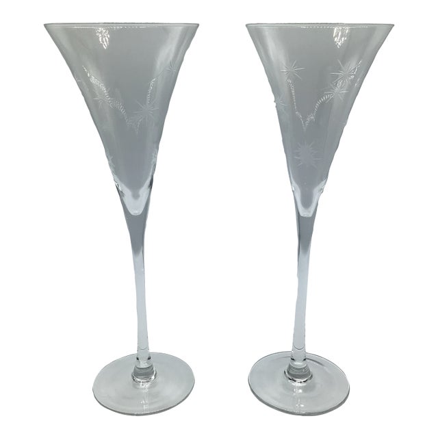 Contemporary Waterford Marquis Celebration Crystal Champagne Toasting Flutes-Set of 2 For Sale
