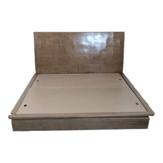 Restoration Hardware Modern Wood Platform Bed Frame With Tall Headboard For Sale