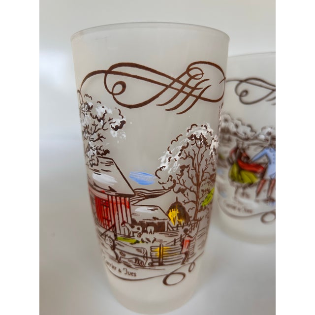 1950s 1950's Currier & Ives "Americana" Frosted Glass Tumblers -Set of 6 For Sale - Image 5 of 12