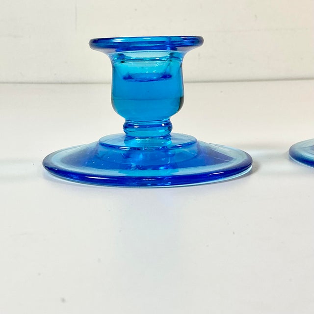 Art Deco 1940s Art Deco Boho Chic Hollywood Regency Depression Era Pressed Glass Candle Holders - A Pair For Sale - Image 3 of 13