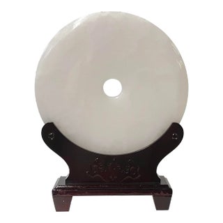 Chinese Natural Stone Round White Fengshui Plaque Display For Sale
