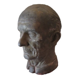1970s Life Sized Plaster Bust of a Gentleman by Noted Artist Anita Weschler For Sale