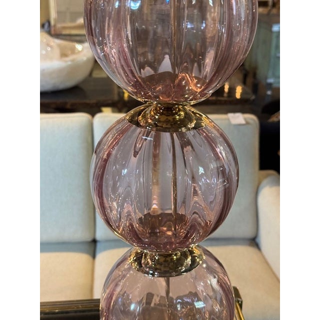 Murano Lavender Ball Lamps - a Pair For Sale - Image 4 of 8