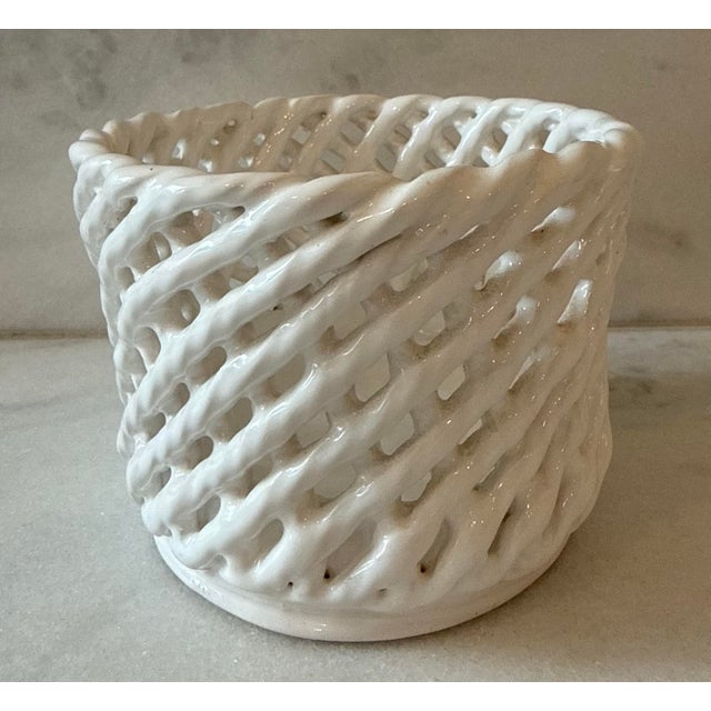 Mid 20th Century Mid Century Berardos Pottery Ceramic Woven Basket or Lattice Bowl For Sale - Image 5 of 9