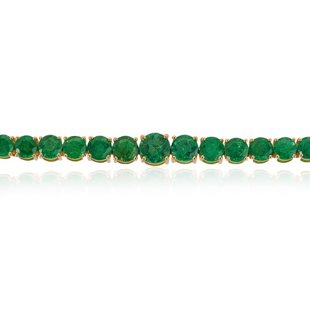 VR Jewels 18k Yellow Gold 12.9ct Round Natural Emerald Art Deco Bracelet, 6 Inch by VRJewels For Sale - Image 4 of 17