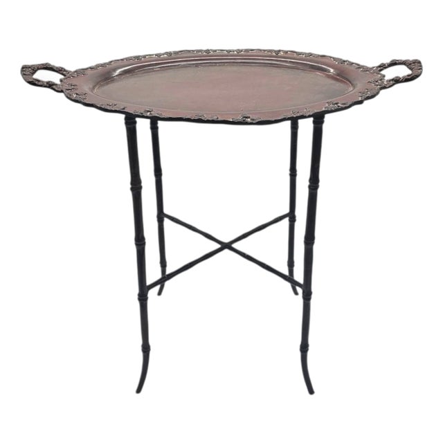 Maitland Smith Bronze Tray Table With Ornate Handles and Faux Bamboo Stand For Sale
