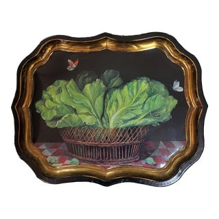 Vintage English Tole Tray With Cabbage and Bugs For Sale